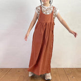 Retro Brick Orange Cotton And Linen Suspender Dress For Girls Summer-TB00875-Veeddydropshipping